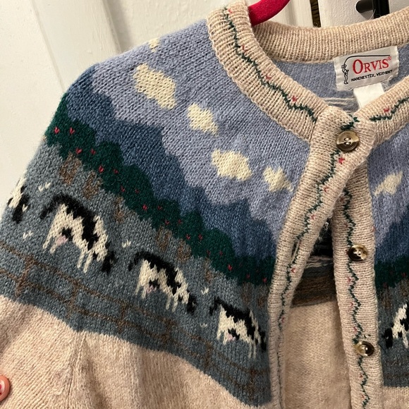 Vintage Vermont Wool Cow Cardigan Sweater Large - Picture 2 of 4